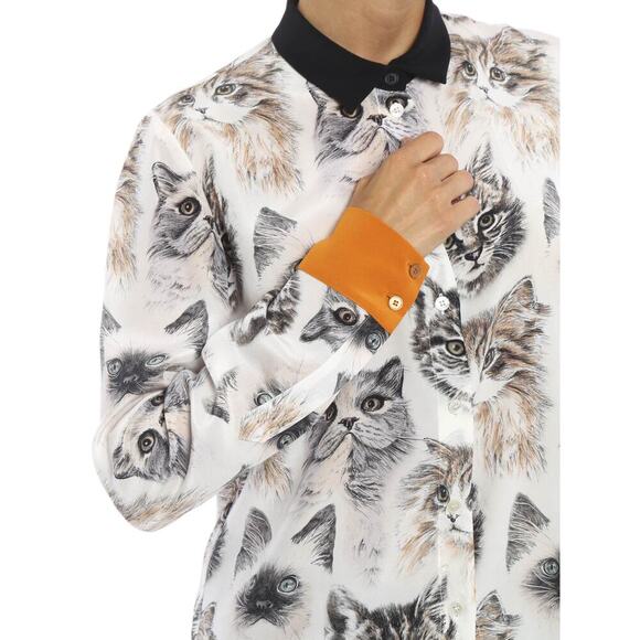NEW Stella McCartney Cat Kitten Print Wilson Silk Blouse Shirt IT 42 RARE NWT - Picture 7 of 11